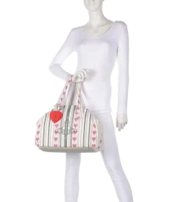 Vivienne Westwood Handbags-Archive Linen Heart Stripes Large Handbag fabric