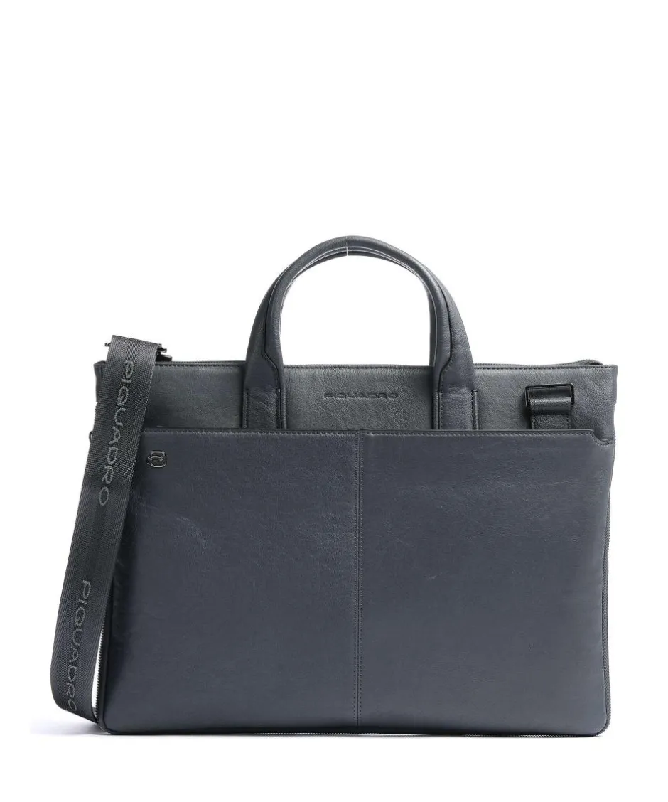 Piquadro Business- & Laptop Bags-Black Square Briefcase 15″ fine grain leather
