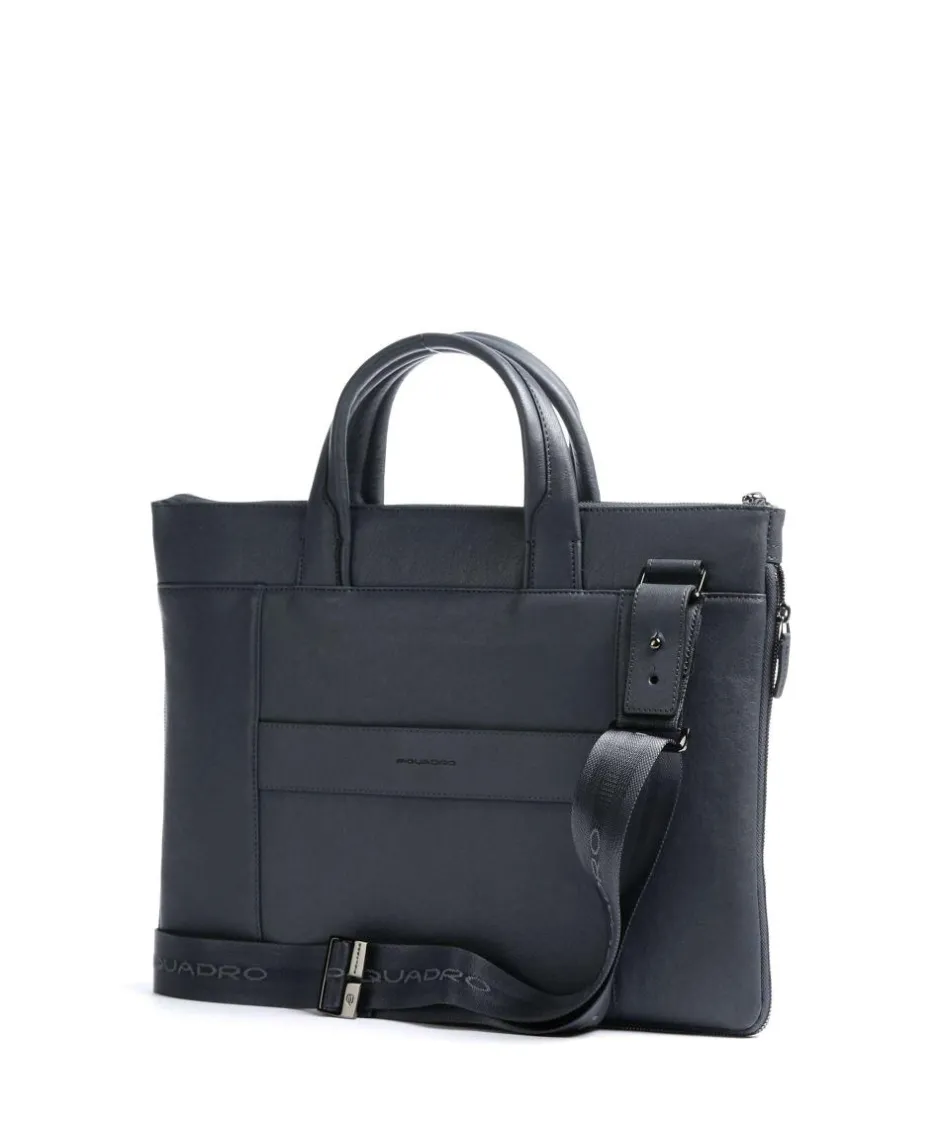 Piquadro Business- & Laptop Bags-Black Square Briefcase 15″ fine grain leather