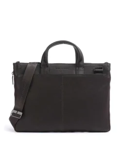 Piquadro Business- & Laptop Bags-Black Square Briefcase 15″ fine grain leather