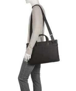 Piquadro Business- & Laptop Bags-Black Square Briefcase 15″ fine grain leather