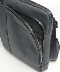 Piquadro Crossbody Bags-Black Square Crossbody bag grained leather