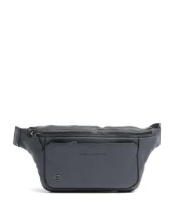 Piquadro Fanny Packs|Crossbody Bags-Black Square Fanny pack grained cow leather