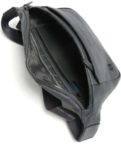 Piquadro Fanny Packs|Crossbody Bags-Black Square Fanny pack grained cow leather