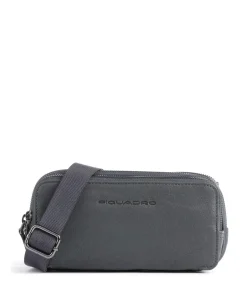 Piquadro Wristlets|Crossbody Bags-Black Square Wristlet leather, fine grain leather