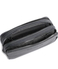 Piquadro Wristlets|Crossbody Bags-Black Square Wristlet leather, fine grain leather