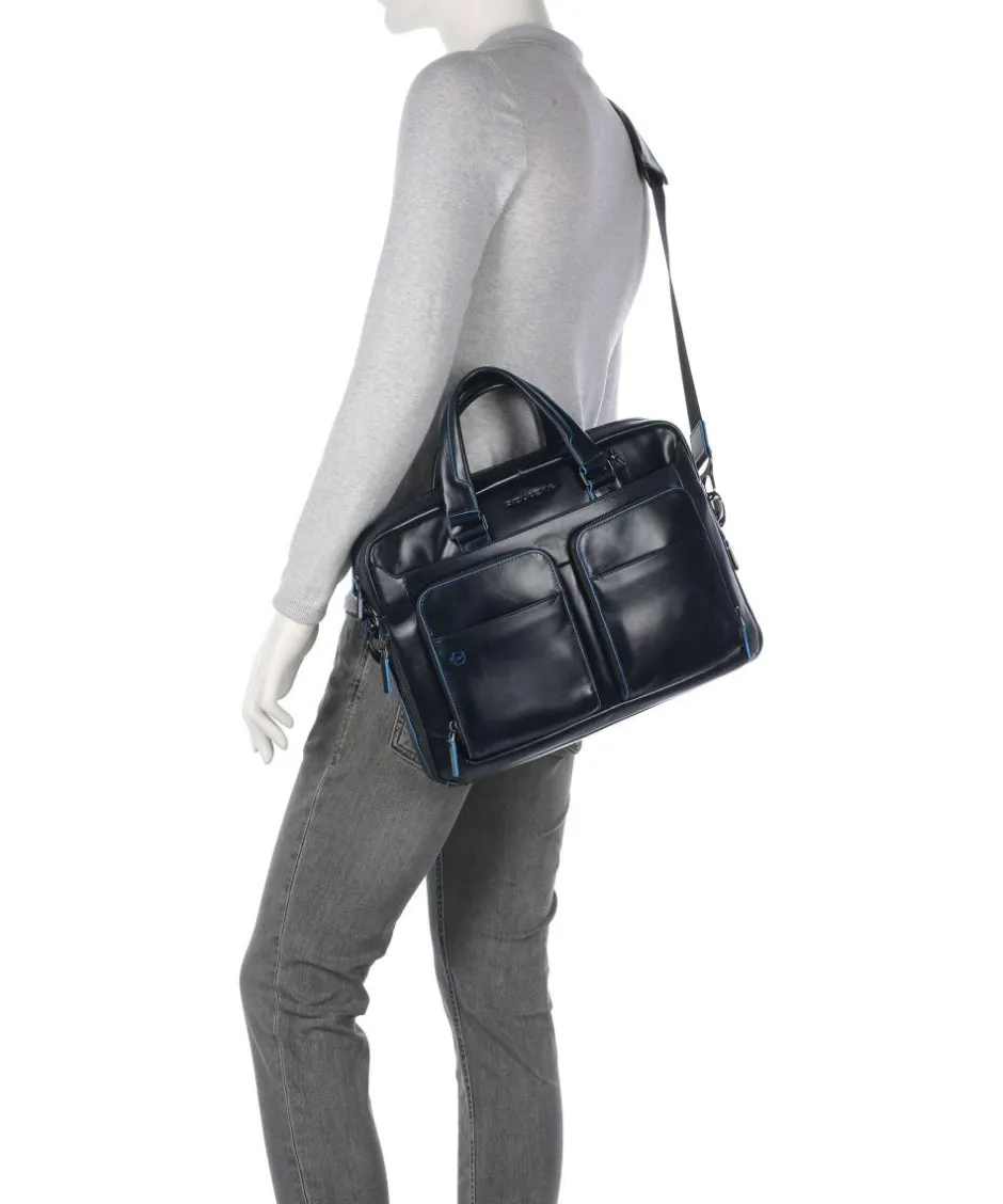 Piquadro Business- & Laptop Bags-Blue Square Briefcase 15″ leather