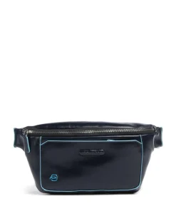 Piquadro Fanny Packs|Crossbody Bags-Blue Square Fanny pack grained cow leather
