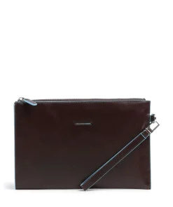 Piquadro Wristlets-Blue Square Wristlet fine grain leather