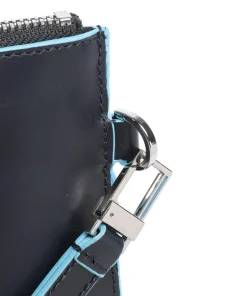 Piquadro Wristlets-Blue Square Wristlet fine grain leather