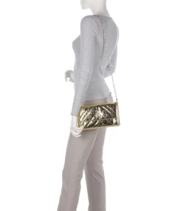 Patrizia Pepe Clutch & Evening Bags|Crossbody Bags-Fly Quilted Metallic Crossbody bag grained leather