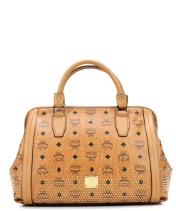 MCM Handbags-Gold Visetos Handbag imitation leather